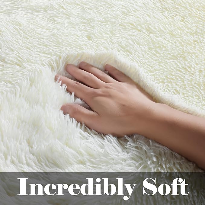 ONASAR Cream White Rugs for Living Room Bedroom, 5x8 Fluffy Bedside Area Rug, Soft Plush Shaggy Indoor Floor Carpet for Nursery Kids Girls Boys Teen Dorm Home Office Decor Aesthetic