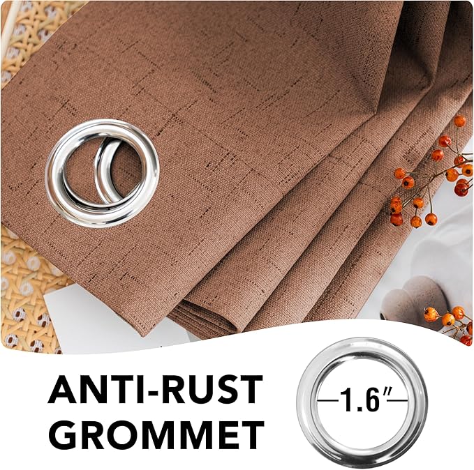 H.VERSAILTEX Linen Blackout Curtains 108 Inches Long 100% Blackout Thermal Insulated Textured Linen Look Curtain Draperies Anti-Rust Grommet, Energy Saving with White Liner, 2 Panels, Washed Spice