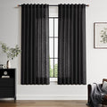 Vintage Black Linen Curtains 63 Inch Length for Living Room Light Filtering Semi Sheer Curtain Back Tab and Rod Pocket Privacy Luxury Gothic Vintage Decor Drapes for Bedroom Office 52x63, 2 Panels