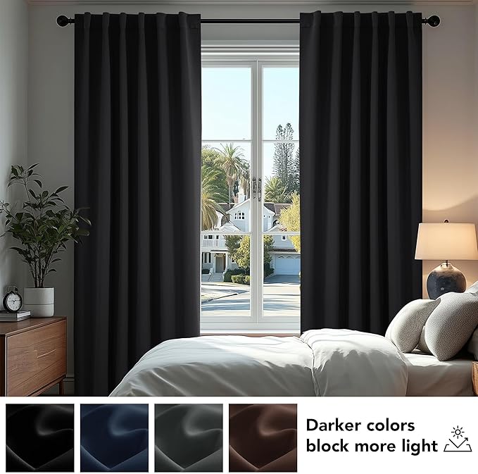Deconovo Blackout Curtains, Thermal Insulated, W38 x L84 2 Panels, Back Tab, Machine Washable, Room-Darkening Drapes for Bedroom/Living Room Black