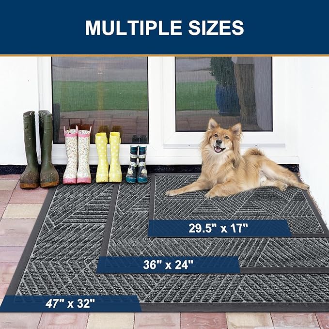Smiry Front Door Mat Outside Entrance, Heavy Duty Sturdy Natural Rubber Doormat, Trap Dirt and Moisture, Easy Clean Low Profile Welcome Floor Mats for Indoor Outdoor Entry, 71x23 Inch, Grey