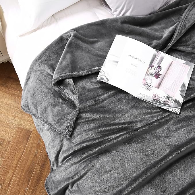 TASTHROW Large Flannel Fleece Throw Blanket, 90×108 Inch - Cozy Lightweight Thick Blanket - All Seasons Suitable for Women, Men and Kids (Grey)