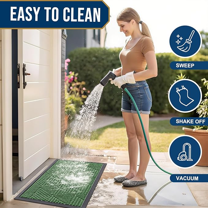 Smiry Front Door Mat Outside Entrance, Heavy Duty Sturdy Natural Rubber Doormat, Trap Dirt and Moisture, Easy Clean Low Profile Welcome Floor Mats for Indoor Outdoor Entry, 71x23 Inch, Green
