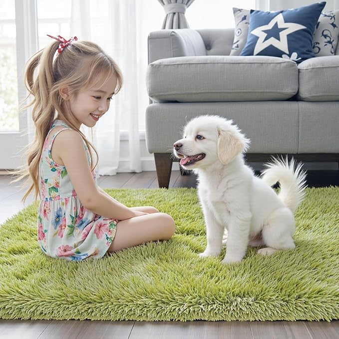 8x10 Area Rugs for Bedroom Living Room, Large Area Rug Shag Carpet Soft Plush Furry Bedside Rug, Machine Washable Area Rugs for Kids Home Decor(8 x 10, Grass Green)