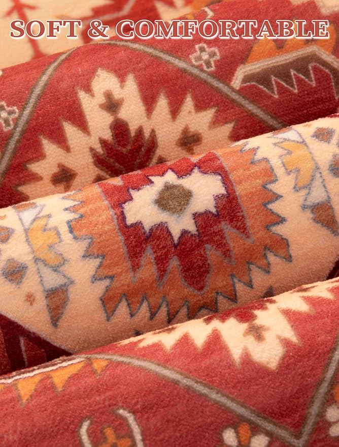 SERISSA Runner Rug for Hallways, 2'6"x8' Washable Non Slip Kitchen Runner Rug, Long Boho Rug Vintage Red Hallway Stair Ultra Soft Print Floor Carpet for Bedroom Bathroom Laundry Room