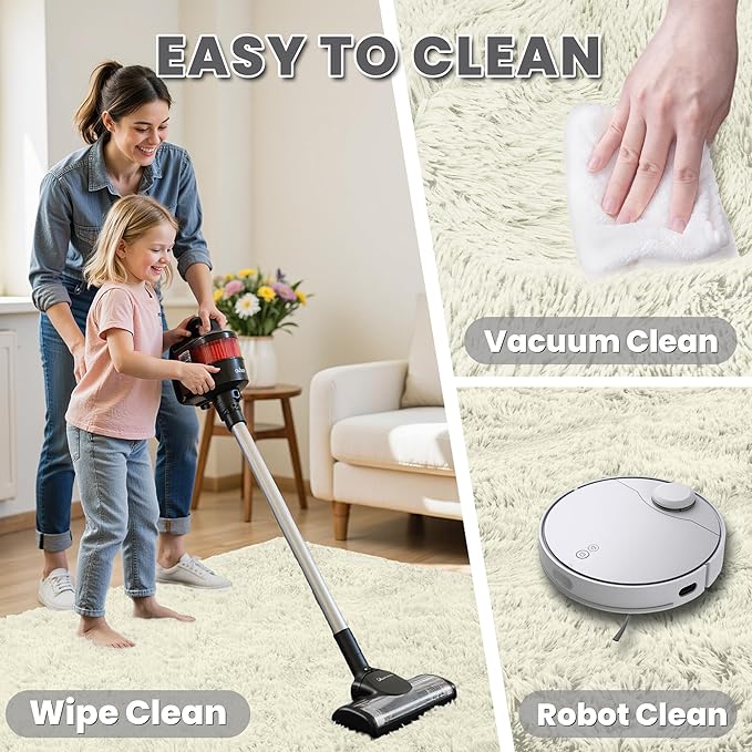 6x9 Area Rugs for Living Room Rug: Soft Fluffy Shag Cream White Rugs for Bedroom, Non-Slip Large Fuzzy Plush Rug Indoor Floor Carpet for Nursery Kids Boys Girl Room, Dorms, Playroom, Modern Home Decor