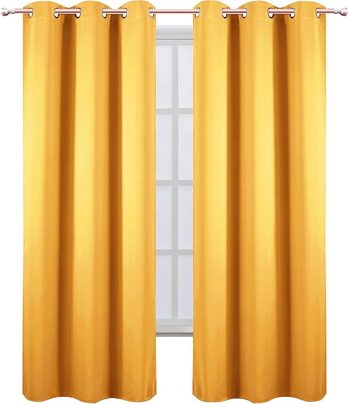 LEMOMO Yellow Thermal Blackout Curtains/38 x 84 Inch/Set of 2 Panels Room Darkening Curtains for Bedroom