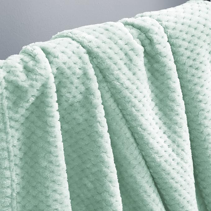 Exclusivo Mezcla Fleece Throw Blanket, Super Soft and Warm Blankets for Couch, Sofa and Bed Waffle Textured, Cozy, Fuzzy and Lightweight (Mint Green, 40x50 Inches)
