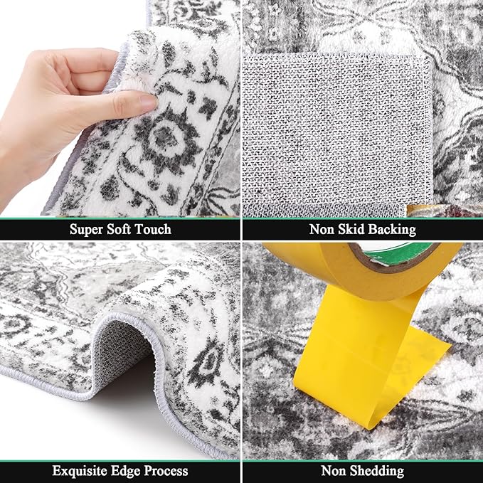HEBE Hallway Runner Rug 2'x6' Washable Vintage Distressed Area Rugs Non Slip Laundry Rug Runner Boho Floor Carpet Runners for Hallways Entryway Laundry Room Kitchen Bathroom