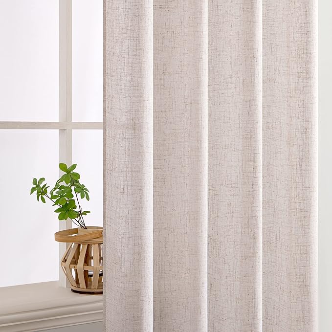 MIULEE Natural White Linen Curtains 48 Inch Long for Bedroom Living Room, Soft Thick Linen Textured Window Drapes Semi Sheer Light Filtering Rod Pocket Back Tab Neutral Farmhouse Cream Ivory 2 Panels