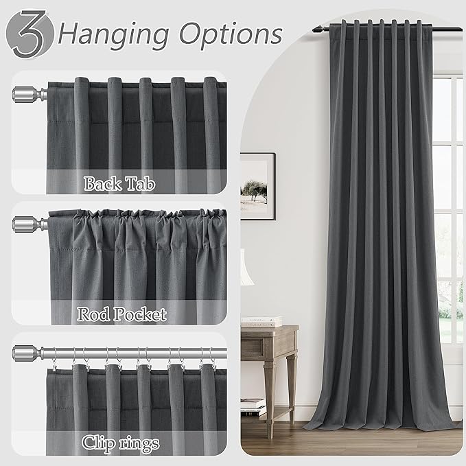 Guken 100% Blackout Curtains 84 Inch Length 2 Panels Set for Living Room Bedroom Back Tab Thermal Insulated Black Out Linen Drapes Room Darkening Blazer Grey,52x84