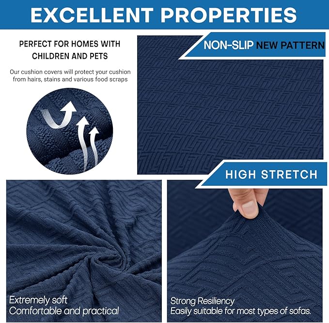 XINEAGE Couch Cushion Covers Seat Cushion Cover Thick Stretch Sofa Slipcovers 1 Piece Individual Couch Covers with Elastic Bottom(Single Seat Cushion/Backrest,Navy Blue)