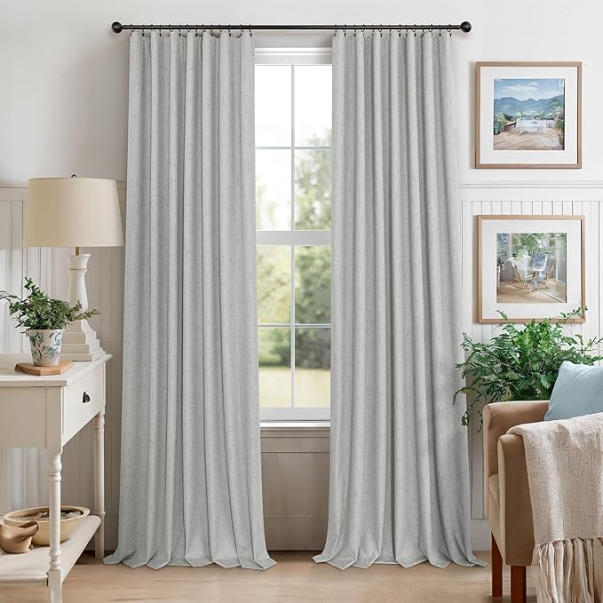 Pitalk 45 Inch Length Blackout Curtains Set of 2 Panels Back Tab Linen Cotton Textured Room Darkening Black Out Short Small Curtains for Bathroom Door Kids Room Bedroom 45 in Long Light Grey Gray