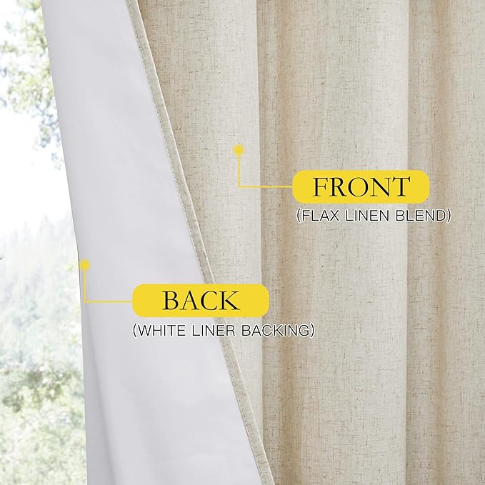 NICETOWN Natural 100% Blackout Short Curtains 63 inches Lenghth Burg for Kitchen, 2 Panels, Burlap Linen Drapes with Thermal Insulated White Liner, Keeping Out Cold Air and Heat Panels