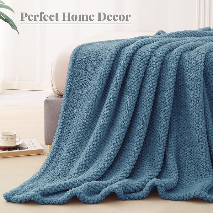 Whale Flotilla Queen Size Fuzzy Fleece Blanket, Fluffy Warm Soft Jacquard Bed Blankets for All Season, Lightweight and Cozy, 90x90 Inch, Slate Blue