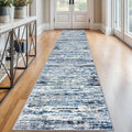 Lansny Modern Abstract Runner Rug 2.6x12, Grey Blue White Washable Long Kitchen Runner Non-Slip Soft Hallway Rug Runner Thin Print Faux Wool Carpet for Entryway Bedroom Laundry Room Indoor Home Decor