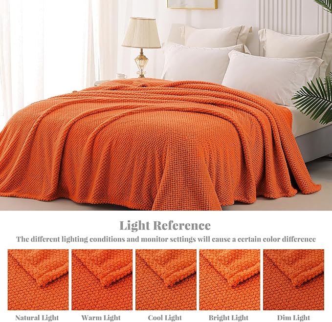 Whale Flotilla King Size Fuzzy Fleece Blanket, Fluffy Warm Soft Jacquard Bed Blankets for All Season, Lightweight and Cozy, 90x104 Inch, Burnt Orange