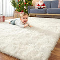 OLANLY 7x11 Machine Washable Large Area Rugs for Living Room, Bedroom, Soft Fluffy Shaggy Bedside Rug, Indoor Floor Carpet for Kids Girls and Boys, Dorms, Nursery, Home Decor Aesthetic, Ivory