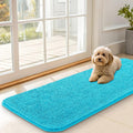 OLANLY Dog Door Mat for Muddy Paws 47x17, Absorbs Moisture and Dirt, Absorbent Non-Slip Washable Doormat, Quick Dry Chenille Mud Mat for Dogs, Entry Indoor Entryway Carpet for Inside Floor, Aqua Blue
