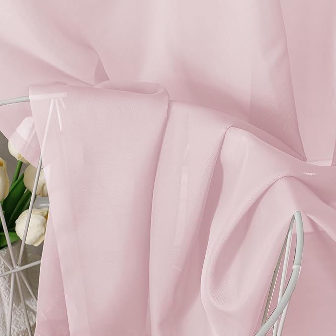 OVZME Blush Pink Sheer Curtains 63 Inches Long 2 Panels - Soft Light Filtering Window Sheer Panels for Living Room/Bedroom, Top Dual Rod Pocket, 1 Pair, Each 42Wx63L Inches