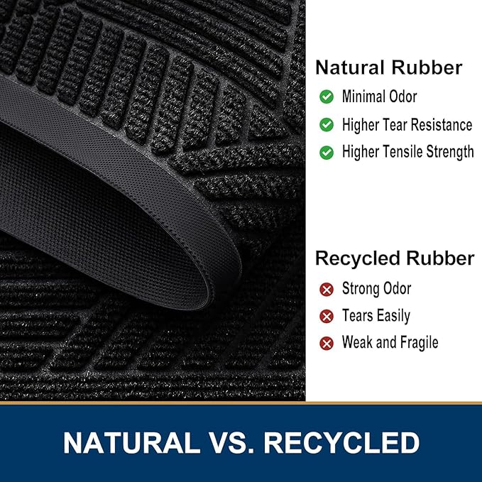 Smiry Front Door Mat Outside Entrance, Heavy Duty Sturdy Natural Rubber Doormat, Trap Dirt and Moisture, Easy Clean Low Profile Welcome Floor Mats for Indoor Outdoor Entry, 59x34 Inch, Black