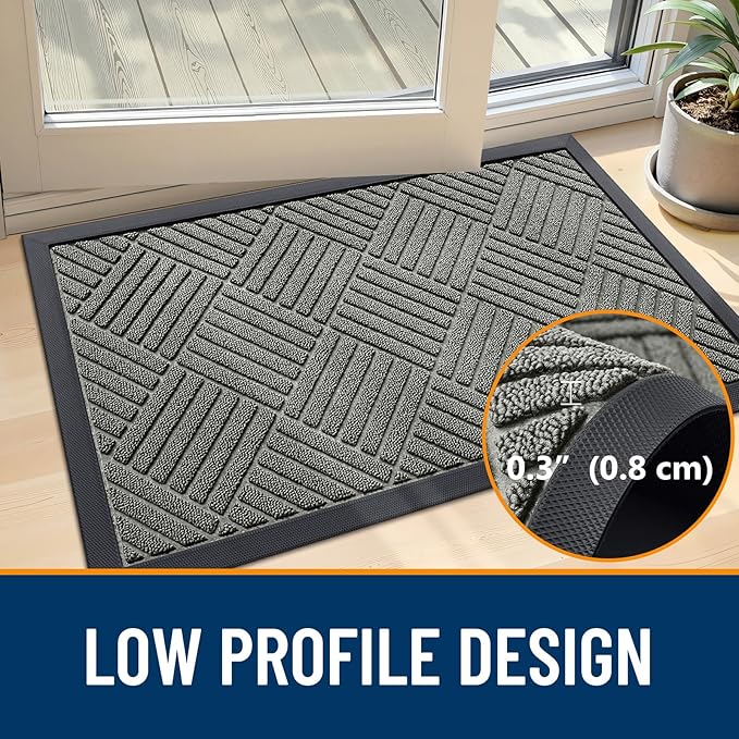 OLANLY Front Door Mat Outside Entrance 47x32, Absorbent, Heavy Duty Sturdy Natural Rubber Doormat Indoor Outdoor, Stain Fade Resistant, Non-Slip Low Profile Floor Mat for Entryway, Modern Gray Diamond