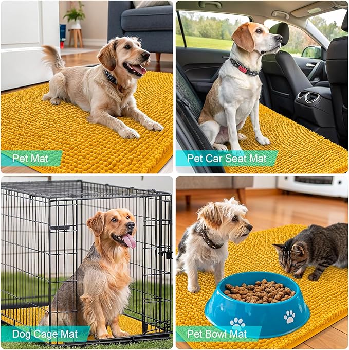 OLANLY Dog Door Mat for Muddy Paws 40x24, Absorbs Moisture and Dirt, Absorbent Non-Slip Washable Doormat, Quick Dry Chenille Mud Mat, Entry Indoor Entryway Carpet for Inside Floor, Golden Yellow