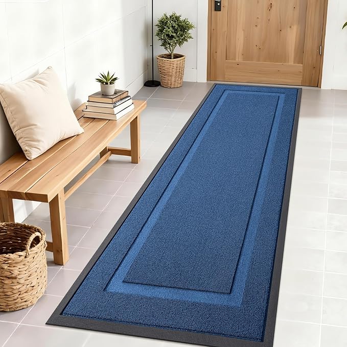 OLANLY Front Door Mat Indoor Outdoor Entrance, Waterproof All-Season, All-Weather Doormat, Sturdy Natural Rubber, Low Profile, Easy Clean Patio Porch Entryway Mat, 71x23, Navy Blue