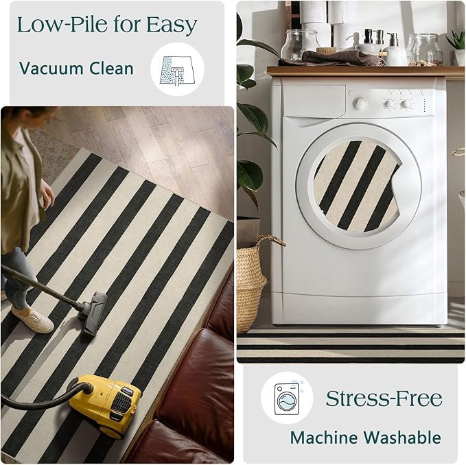 Black and White Striped Entry Rug - 3x5 Ft Washable Indoor Outdoor Front Door Mat Outside Entrance Front Porch Mat Non-Slip Floor Carpet for Bedroom Entryway Kitchen Office Porch Decor