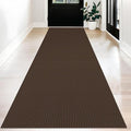 KOZYFLY Long Runners for Hallways 3x12 ft Washable Kitchen Runner Non Slip Rubber Backed Hallway Rugs Cotton Entryway Runner Rug Floor Carpet for Indoor Hall, Backdoor, Kitchen, Reddish Brown/Coffee