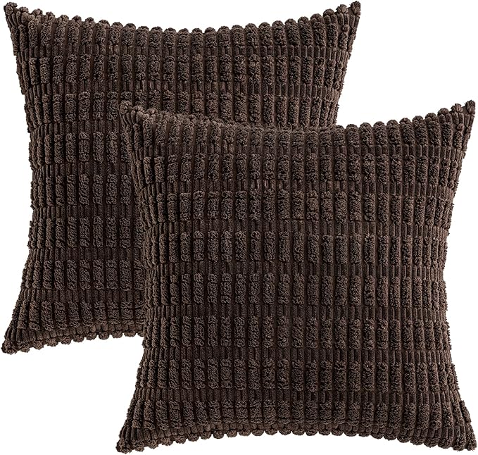 MIULEE Pack of 2 Corduroy Decorative Throw Pillow Covers 20x20 Inch Soft Boho Striped Pillow Covers Modern Farmhouse Home Decor for Sofa Living Room Couch Bed Dark Brown