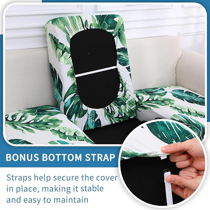 hyha Printed Couch Cushion Covers, Floral Sofa Covers Washable for 2 Cushion Couch, Stretch Pattern Outdoor Cushion Covers for Patio Furniture with Elastic Bottom(2 Packs, Monstera Deliciosa)