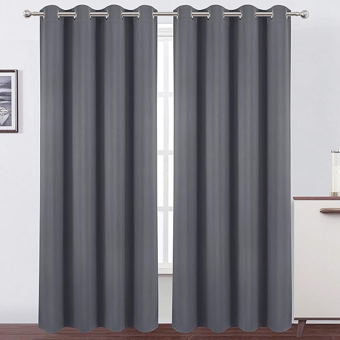 LEMOMO Grey Thermal Blackout Curtains/52 x 95 Inch/Set of 2 Panels Room Darkening Curtains for Bedroom