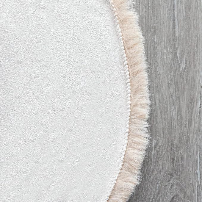 ORINOVA Light Brown Beige Washable Shaggy Round Rug 5ft Faux Rabbit Fur Rugs for Living Room Circle Nursery Rug for Bedroom Girl Room Décor