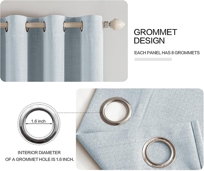 MIULEE Linen Textured Curtains Solid 100% Blackout for Bedroom Thermal Insulated Chambray Blue Grommet Room Darkening Curtains & Drapes Luxury Decor for Living Room Nursery 52 x 72 Inch (2 Panels)