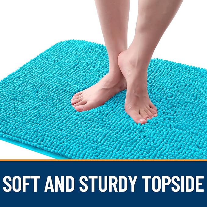 OLANLY Dog Door Mat for Muddy Paws 59x32, Absorbs Moisture and Dirt, Absorbent Non-Slip Washable Doormat, Quick Dry Chenille Mud Mat for Dogs, Entry Indoor Entryway Carpet for Inside Floor, Aqua Blue