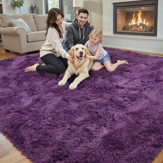 3x5 Rug, Bedside Preppy Dorm Area Rug, College Essentials Small Carpets for Bedroom, Anti Slip Living Room Rugs Home Decor (Grape Purple, 3 x 5)