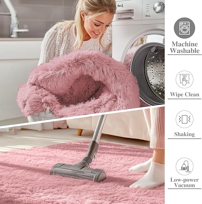 OLANLY 5x8 Machine Washable Large Area Rugs for Living Room, Bedroom, Soft Fluffy Shaggy Bedside Rug, Indoor Floor Carpet for Kids Girls and Boys, Dorms, Nursery, Home Decor Aesthetic, Pale Pink