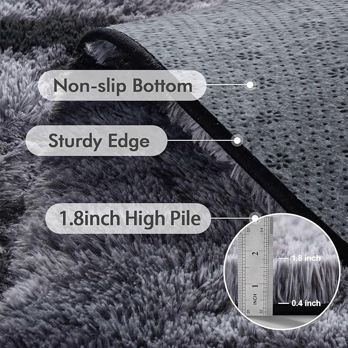 8x10 Ft Extra Large Shag Rugs for Living Room, Tie Dyed Ultra Soft Fluffy Furry Area Rugs for Bedroom Indoor Floor, Aesthetic Carpet for Kids Home Decor Black