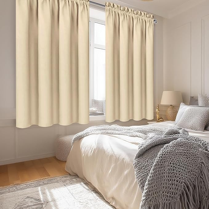 DWCN Beige Curtains for Bedroom Thermal Insulated Room Darkening Drapes for Living Room Rod Pocket Light Blocking Solid Window Treatment, W 42 x L 63 Inch, 2 Panels, Beige