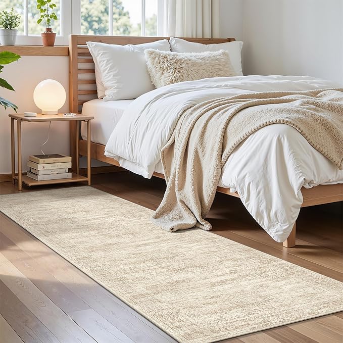 Soalmost Runner Rug 2'x6' Washable Non-Slip Runner Rugs for Kitchen Bathroom Laundry Room Beige Vintage Floor Carpet Runners for Hallway Entryway