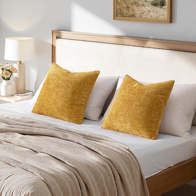 MIULEE Pack of 2 Euro Sham Pillow Covers 24x24 Inch Neutral Gold Modern Boho Accent Decorative Throw Pillow Covers Soft Chenille Farmhouse Cushion Covers for Home Decor Couch Bed Sofa Living Room