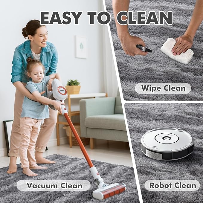 Area Rugs for Living Room, Tie-Dyed 6x9 Feet Soft Fluffy Shagg Plush Rug High Pile Large Indoor Modern Non-Slip Floor Carpet for Bedroom Nursery Kids Home Room Dorm Decor Aesthetic Grey