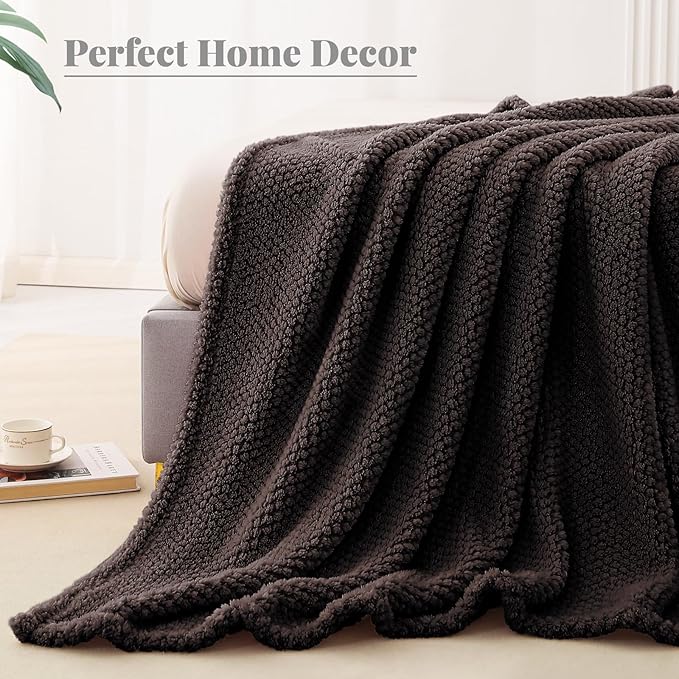 Whale Flotilla King Size Fuzzy Fleece Blanket, Fluffy Warm Soft Jacquard Bed Blankets for All Season, Lightweight and Cozy, 90x104 Inch, Coffee