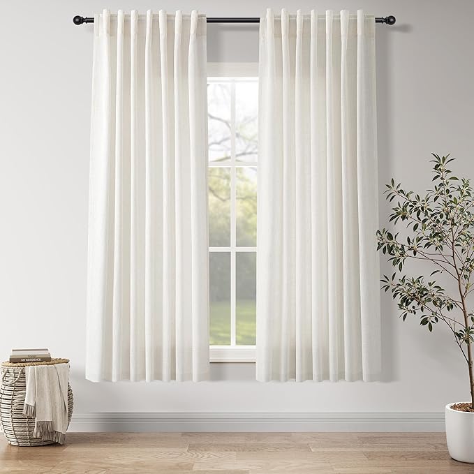 Nanspring Natural Linen Curtains 63 Inch Length for Living Room Country Light Filtering Semi Sheer Curtains Farmhouse Decor Curtain for Bedroom Dinner Room Back Tab and Rod Pocket 52x63, 2 Panels