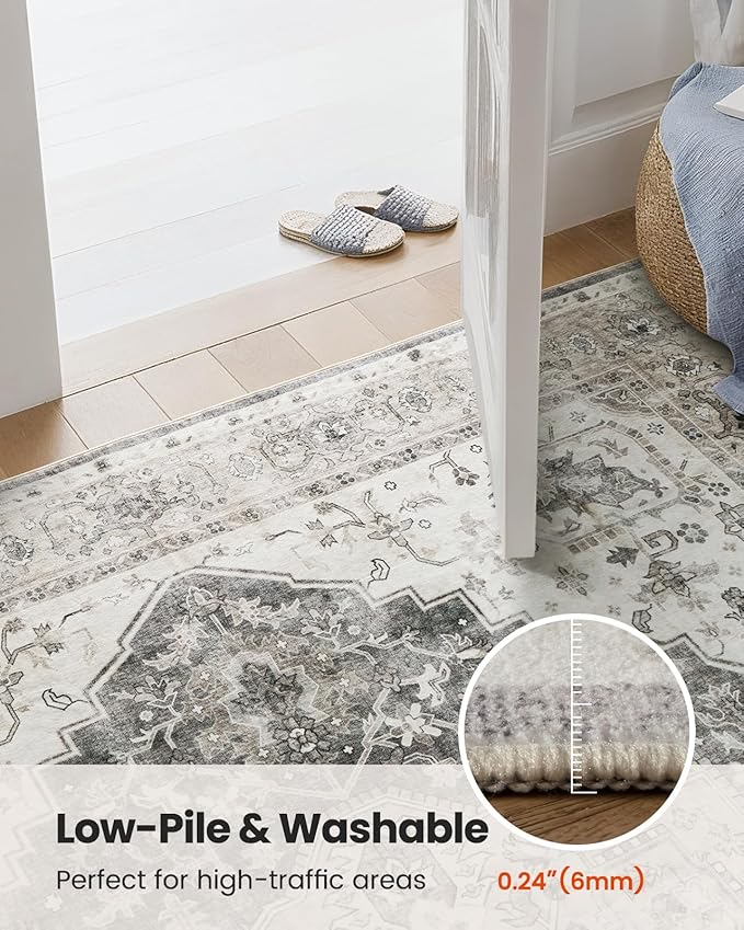 AMADA HOMEFURNISHING 9x12 Area Rug, Washable Low-Profile Large Area Rug with Non-Slip Backing & Durable Edge Binding, Vintage Large Rugs for Living Room, Bedroom