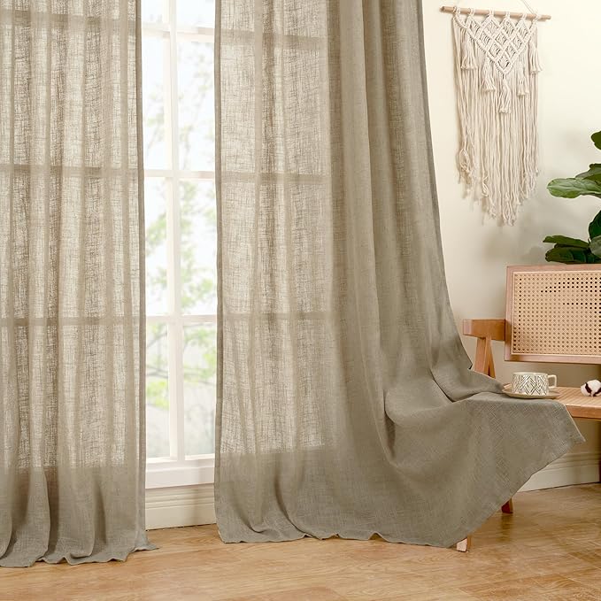 LAMIT Taupe 78 inch Linen Curtains for Living Room 2 Panels, Linen Textured Light Filtering Semi Sheer Back Tab and Rod Pocket Curtain Panels for Bedroom/Farmhouse, 52 x 78 Inch