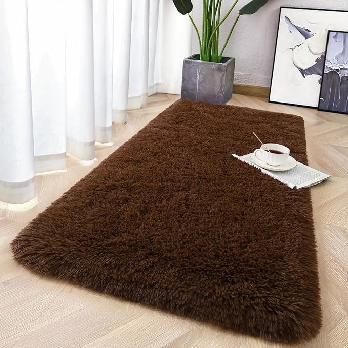 Chicrug Soft Runner Rug for Bedroom Living Room Plush Fluffy Rugs 2x4 Feet, Shag Furry Runner Carpet Non Shedding for Nursery Children Kids Girls Room Home Decorative, Coffee