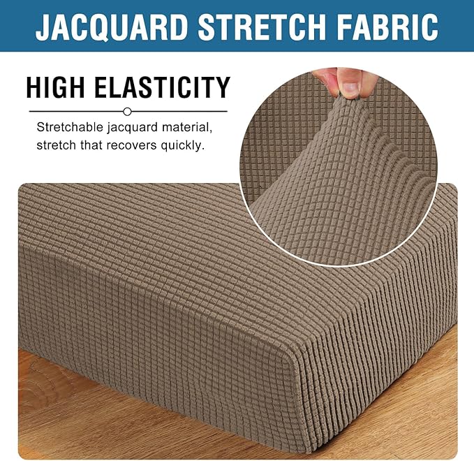 H.VERSAILTEX Super Stretch Individual Seat Cushion Covers Sofa Covers Couch Covers Slipcover Sets Thick Jacquard Textured Twill Fabric (2 Piece Large Sofa Cushion Covers, Macchiato)