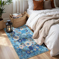 2x4 Entryway Runner Rugs, Non Slip Washable Rugs with Rubber Backing Soft Floral Carpet Runner for Kitchen, Laundry, Bedroom, Bathroom(2 x 4, Blue Garden)